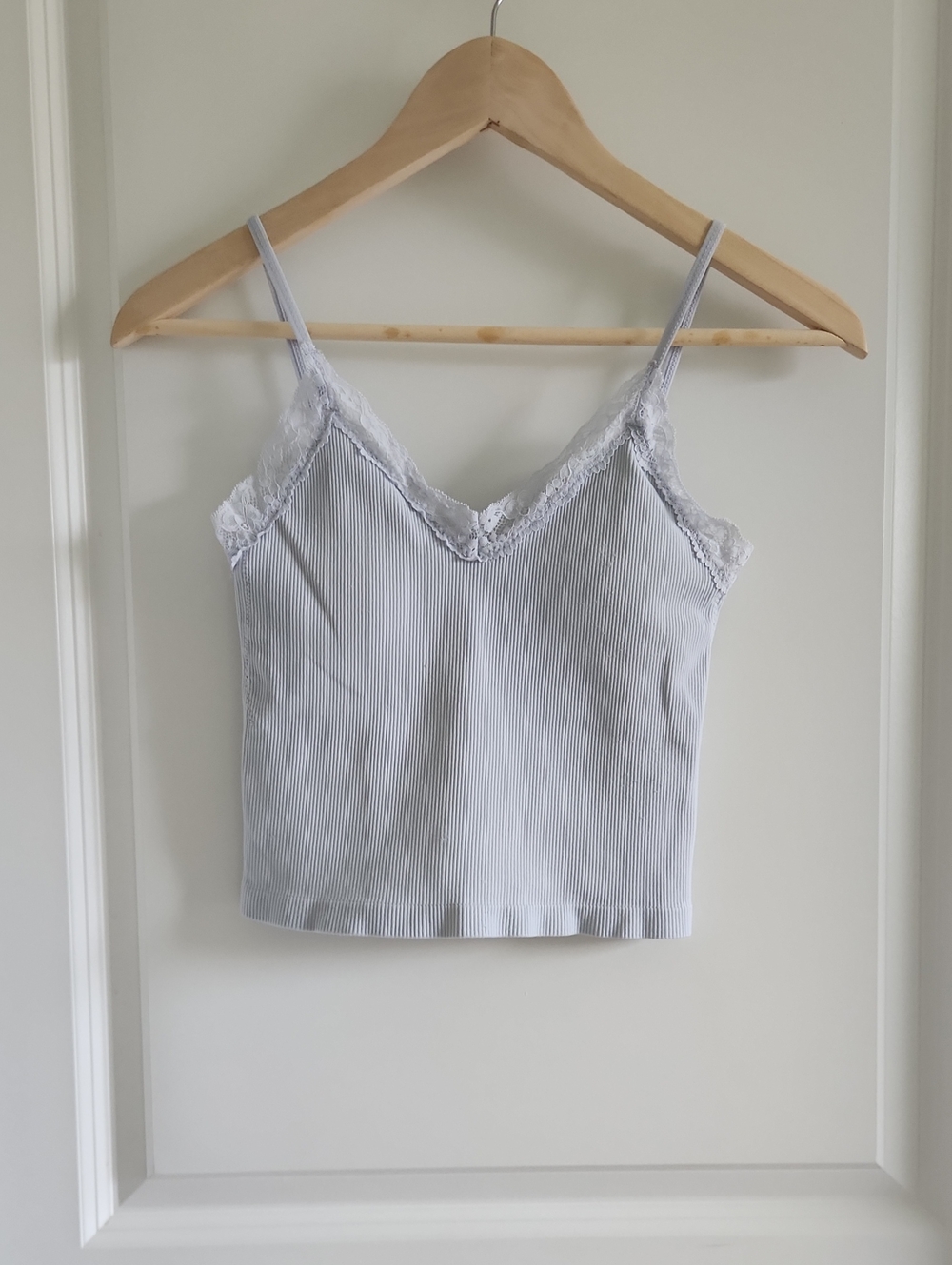 Streetwear Society Ribbed Lace-Trim Cami in Baby Blue